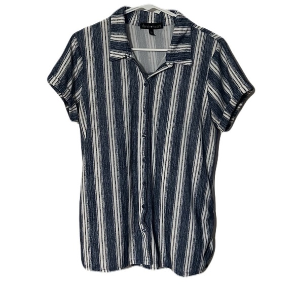Derek Heart | Tops | Derek Heart Blue And White Cuffed Sleeve Button ...